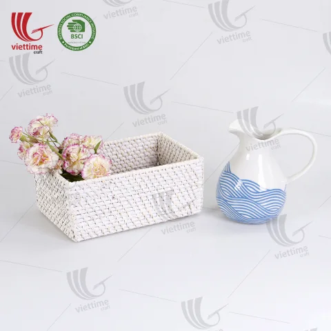 White Rectangle Rattan Basket Wholesale
