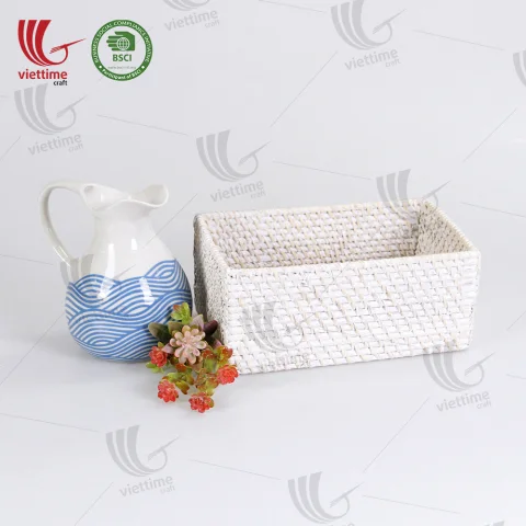 White Rectangle Rattan Basket Wholesale