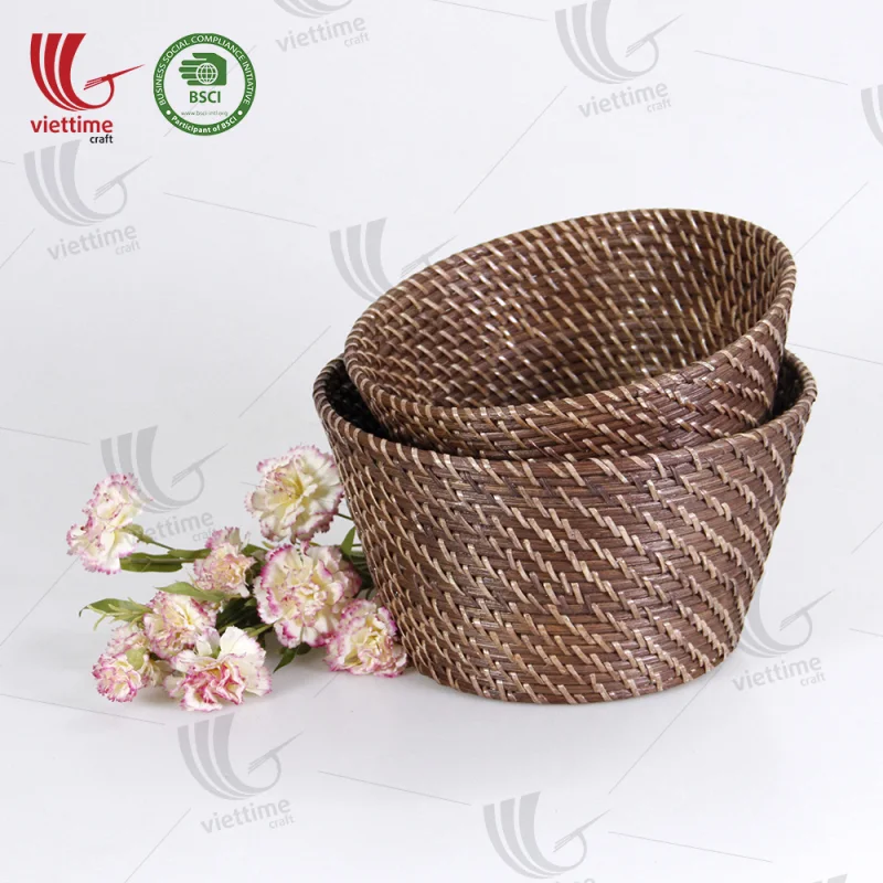 Honey Brown Small Rattan Basket For Decor