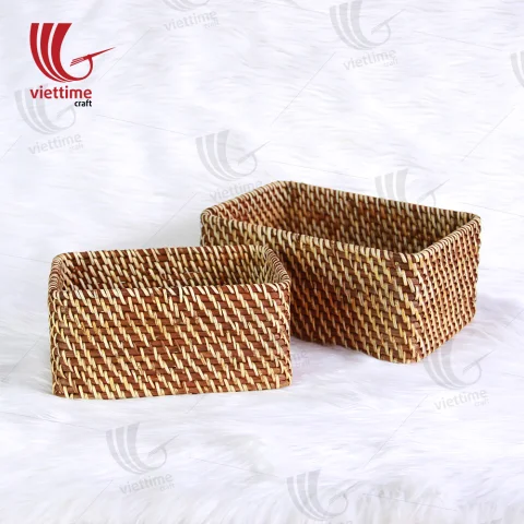 Wicker Display Rectangle Rattan Basket Set Of 2