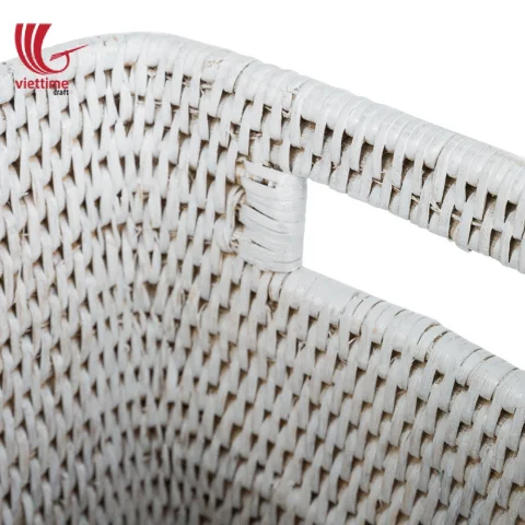 White Lidded Rattan Wicker Laundry Basket