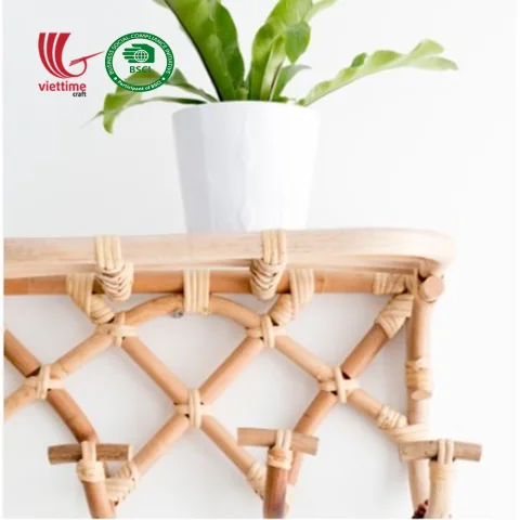 Rattan Coat Rack With Hooks And Shelf