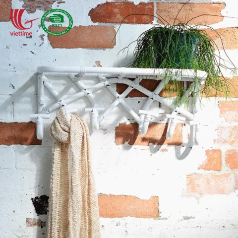 Rattan Coat Rack With Hooks And Shelf