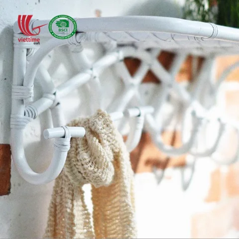 Rattan Coat Rack With Hooks And Shelf