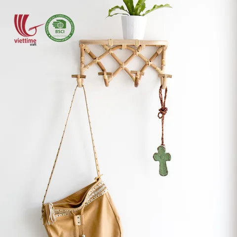 Rattan Coat Rack With Hooks And Shelf