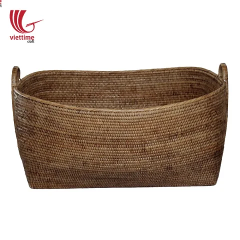 Honey Brown Rectangle Low Rattan Storage Basket