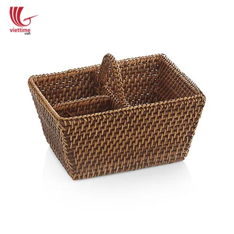 Rattan Rectangle Utensil Condiment Caddy Holder