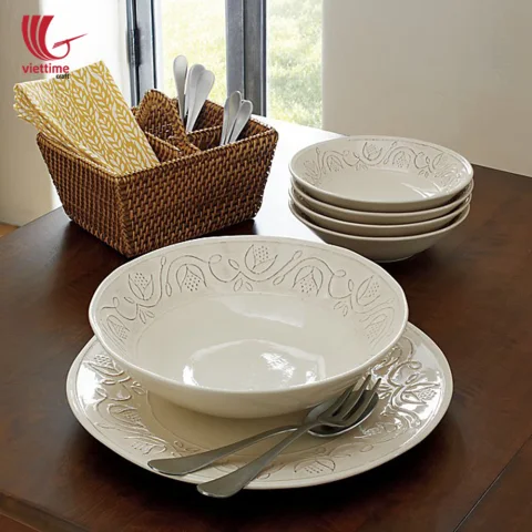 Rattan Rectangle Utensil Condiment Caddy Holder