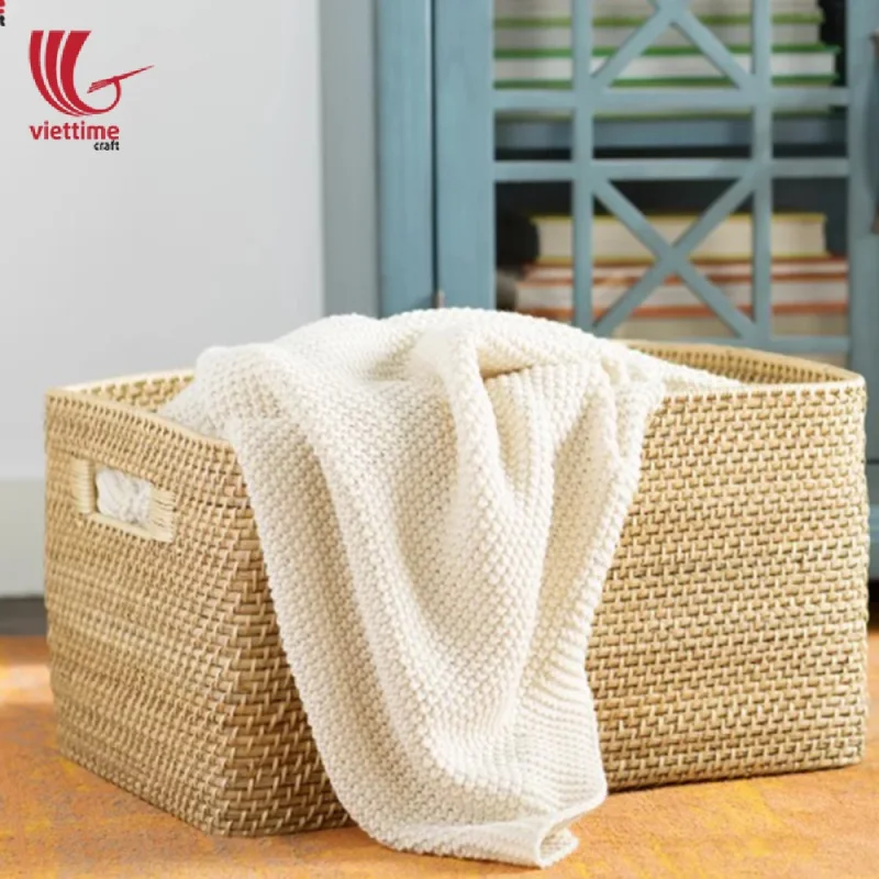 Honey Brown Rattan Storage Bins with Handles