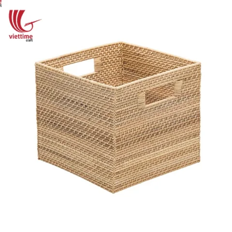 Honey Brown Rattan Storage Bins with Handles
