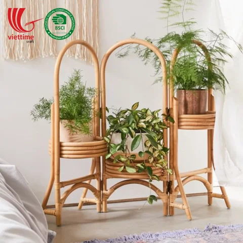 Rattan Plant Stand Basket in Natural