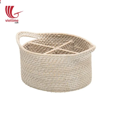 Rattan Flatware Caddy With Handle