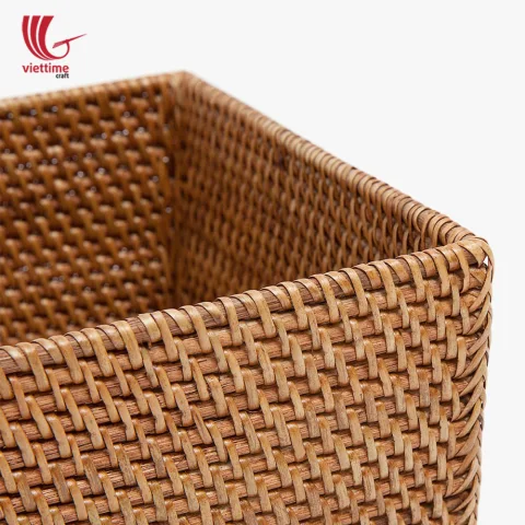 Home Basket Square Brown Rattan Storage