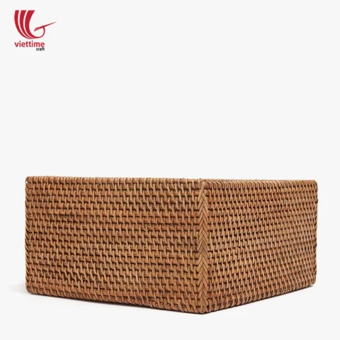 Home Basket Square Brown Rattan Storage