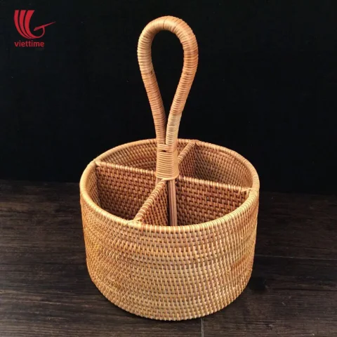 Rattan Export Brown Rattan Round Utensil Caddy Basket - REX-MXVTC6840