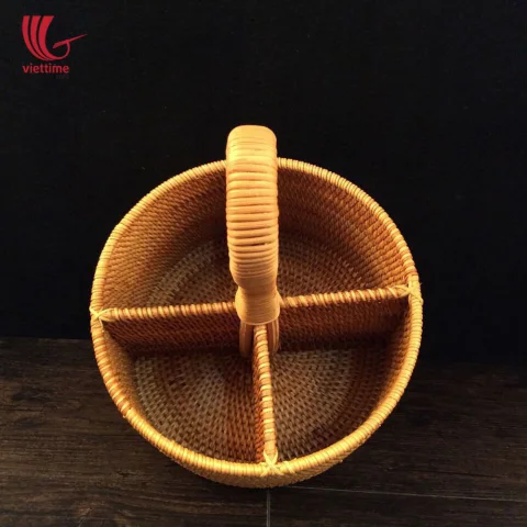 Brown Rattan Round Utensil Caddy Basket