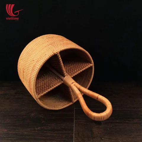 Brown Rattan Round Utensil Caddy Basket