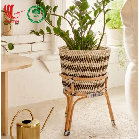 Rattan Plant Stand With Plastic String