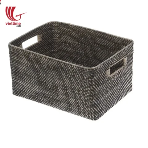 Rectangular Greywash Rattan Bins Wholesale