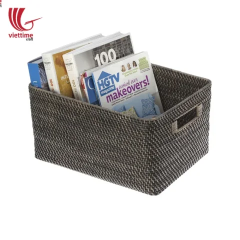 Rectangular Greywash Rattan Bins Wholesale