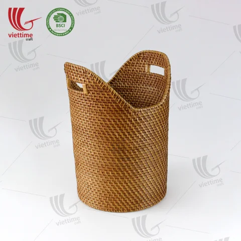 Handwoven Rattan Laundry Basket With Handle