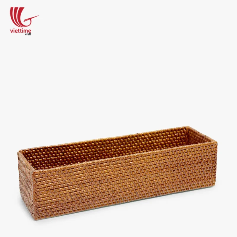 Small Rectangle Brown Rattan Storage Utensils
