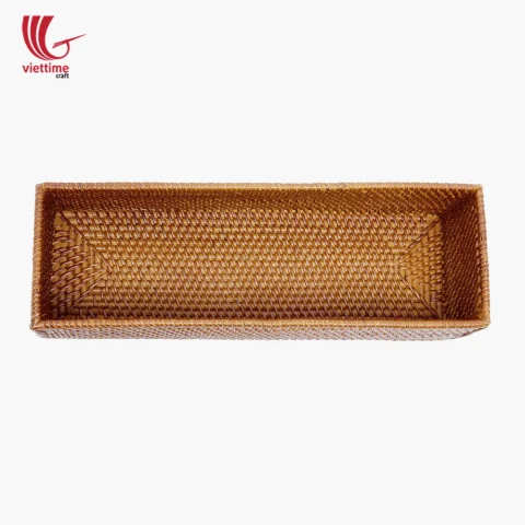 Small Rectangle Brown Rattan Storage Utensils