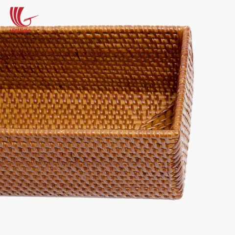 Small Rectangle Brown Rattan Storage Utensils