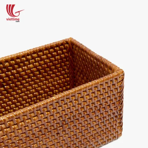 Small Rectangle Brown Rattan Storage Utensils