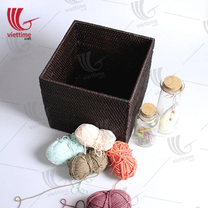 Square Black Rattan Wicker Laundry