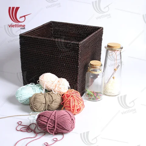Square Black Rattan Wicker Laundry