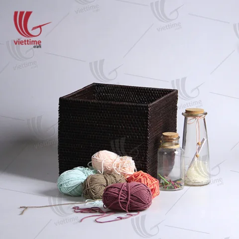Square Black Rattan Wicker Laundry