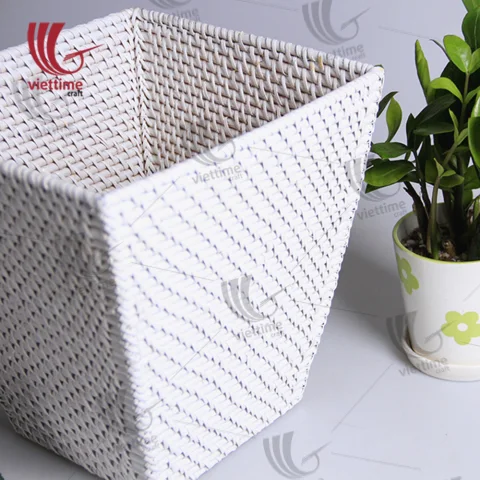 White Rattan Laundry Storage Basket