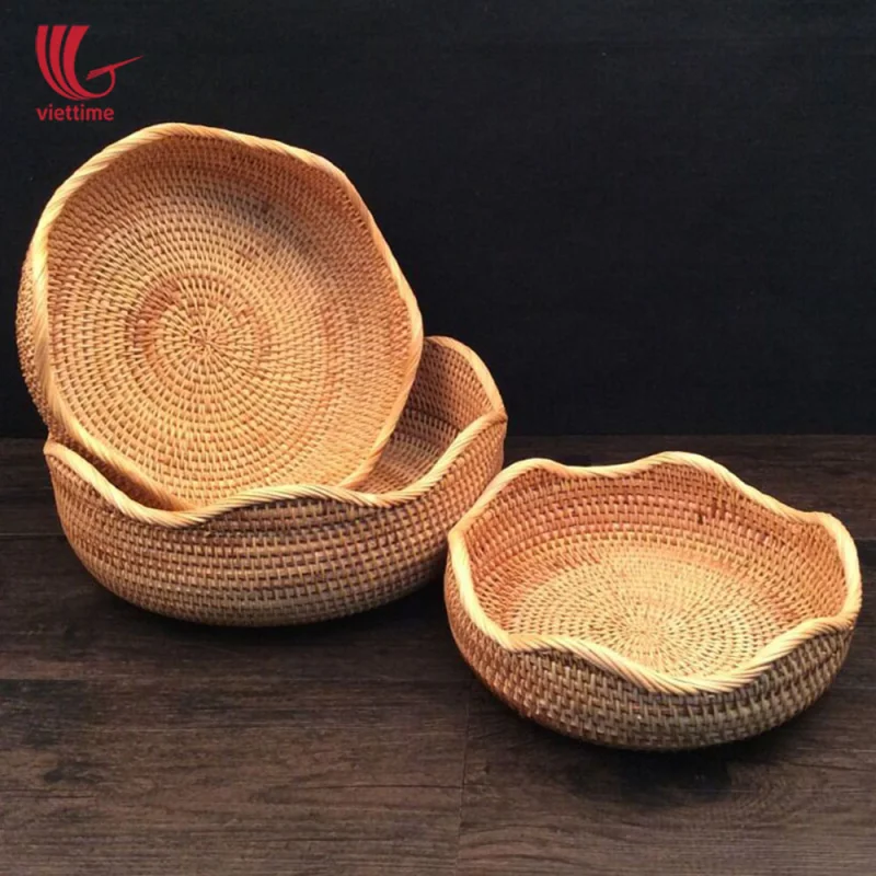 Round Brown Rattan Bowl Set Of 3