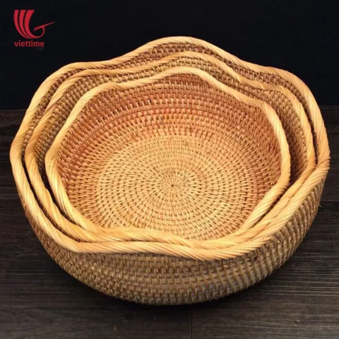 Round Brown Rattan Bowl Set Of 3
