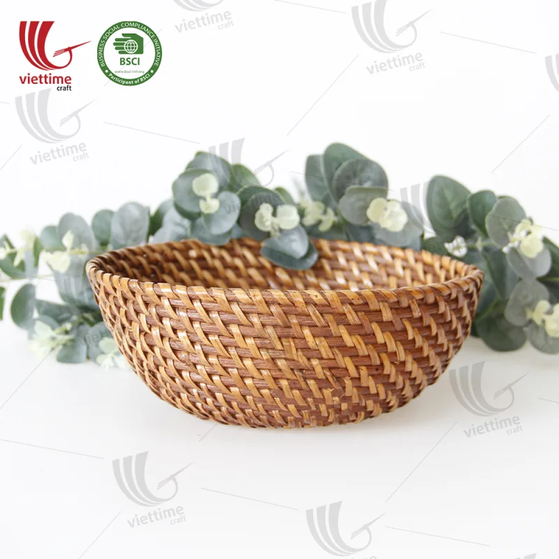 Bowl Shaped Brown Rattan Basket Wholesale