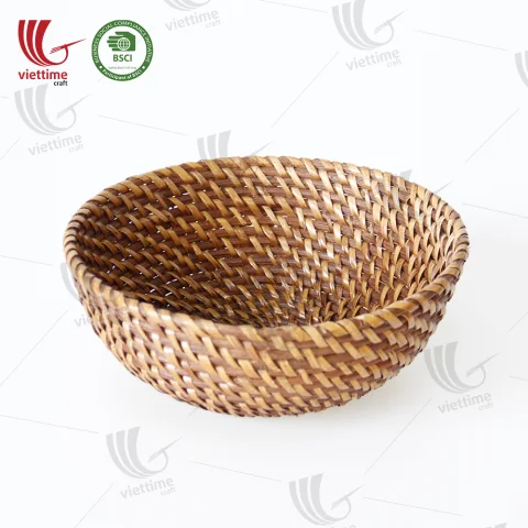 Bowl Shaped Brown Rattan Basket Wholesale