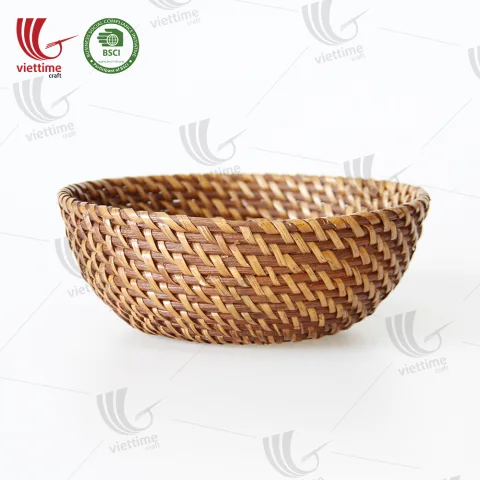 Bowl Shaped Brown Rattan Basket Wholesale