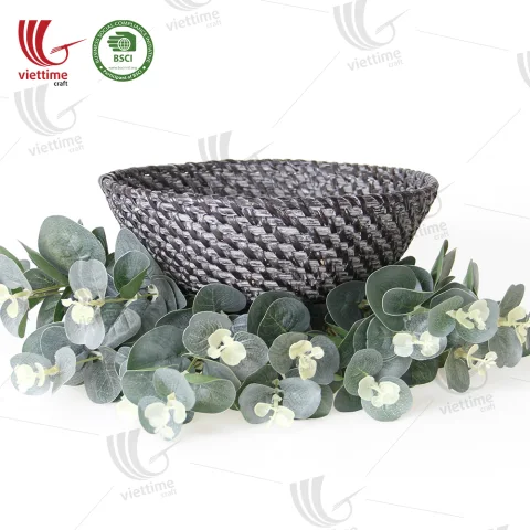 Bowl Shaped Black Rattan Basket