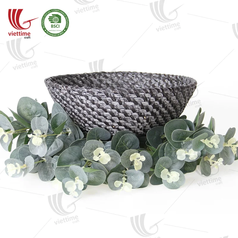Bowl Shaped Black Rattan Basket