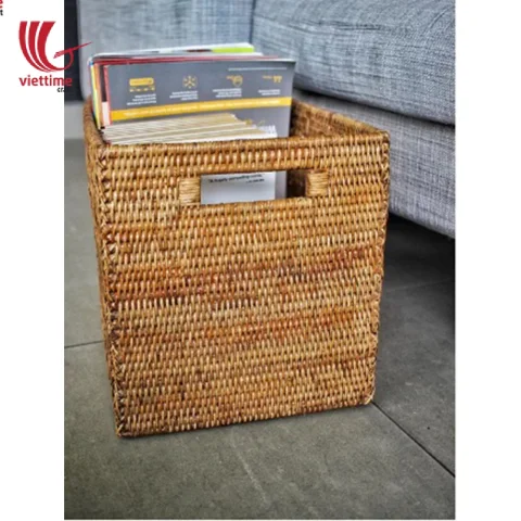Copper Rattan Storage Cube with Handle