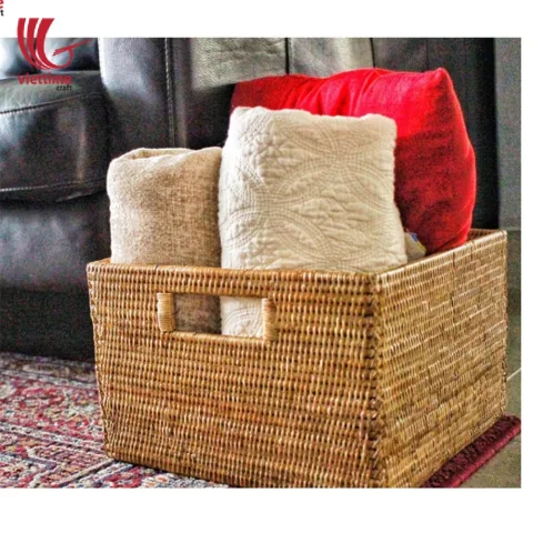 Copper Rattan Storage Cube with Handle