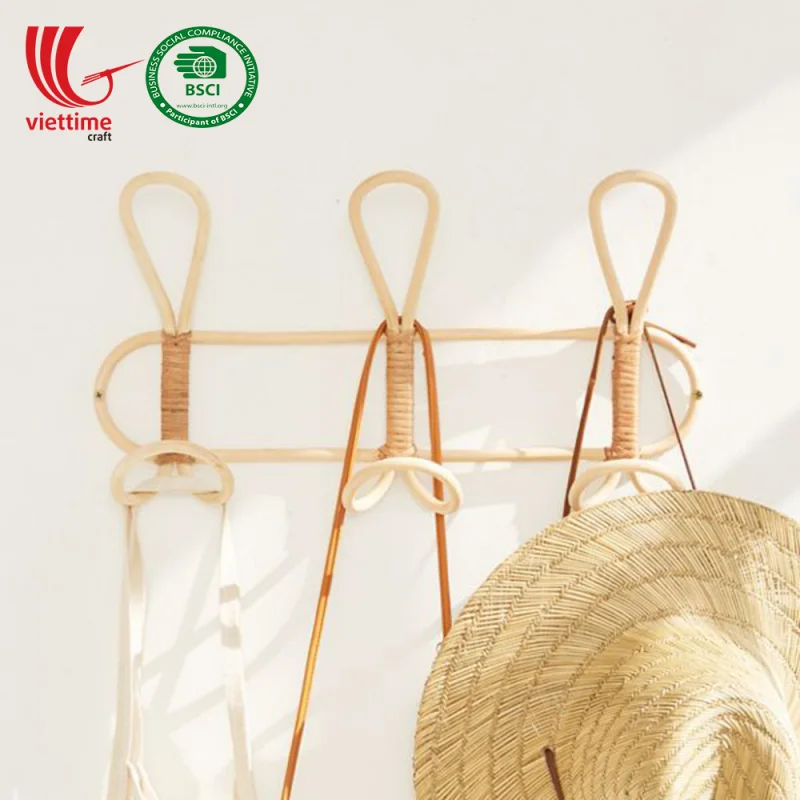 Rattan Coat Hanger Rack With 3 Hooks