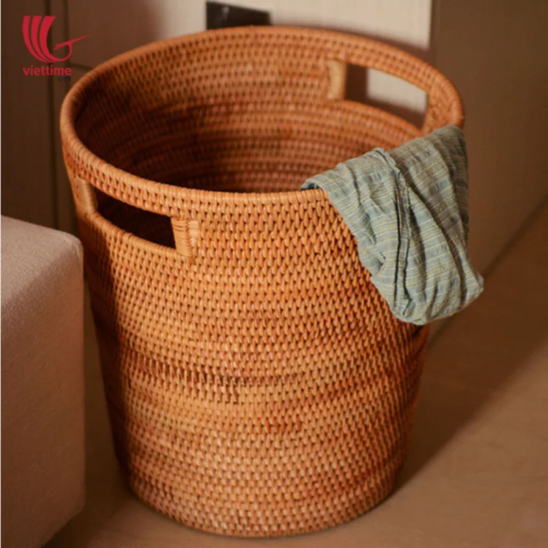 Brown Round Rattan Laundry Storage Basket