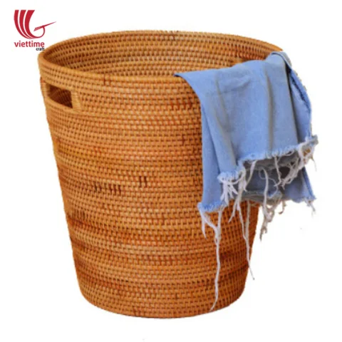 Brown Round Rattan Laundry Storage Basket