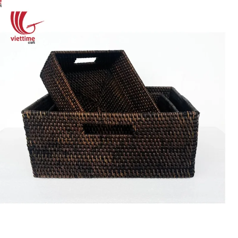 Rattan Storage Basket 3 Pcs 1 Set Stacking