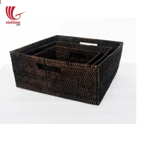 Rattan Storage Basket 3 Pcs 1 Set Stacking