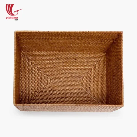 Small Basket Rectangle Brown Rattan Storage