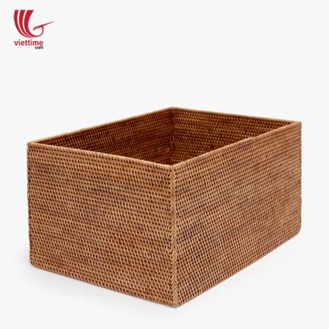 Small Basket Rectangle Brown Rattan Storage