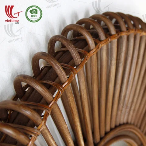 Round Brown Rattan Mirror Decor
